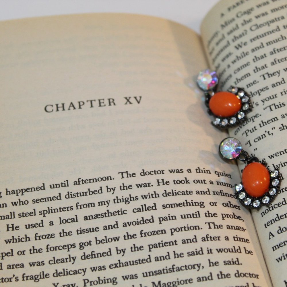 Orange Dangling Cocktail Earrings Rhinestone PROM